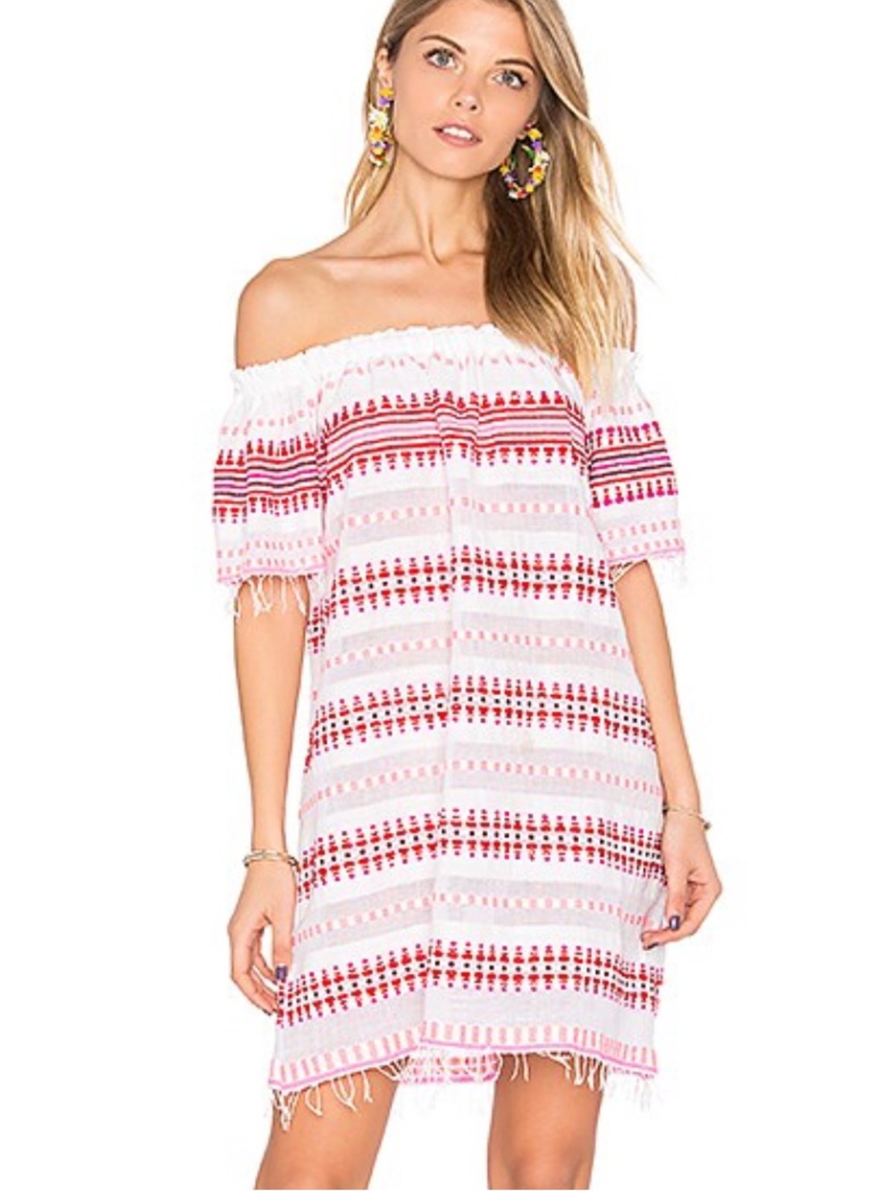 Lemlem Tabtab Off-the-shoulder Dress Size XS Red And Pink Embroidered